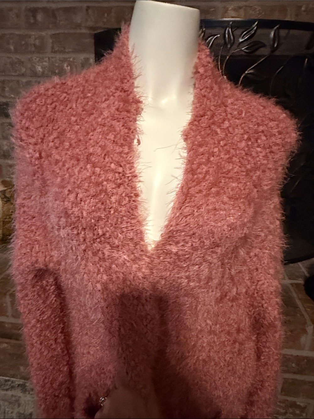Pink Lily Dusty Rose Fuzzy V-Neck Sweater